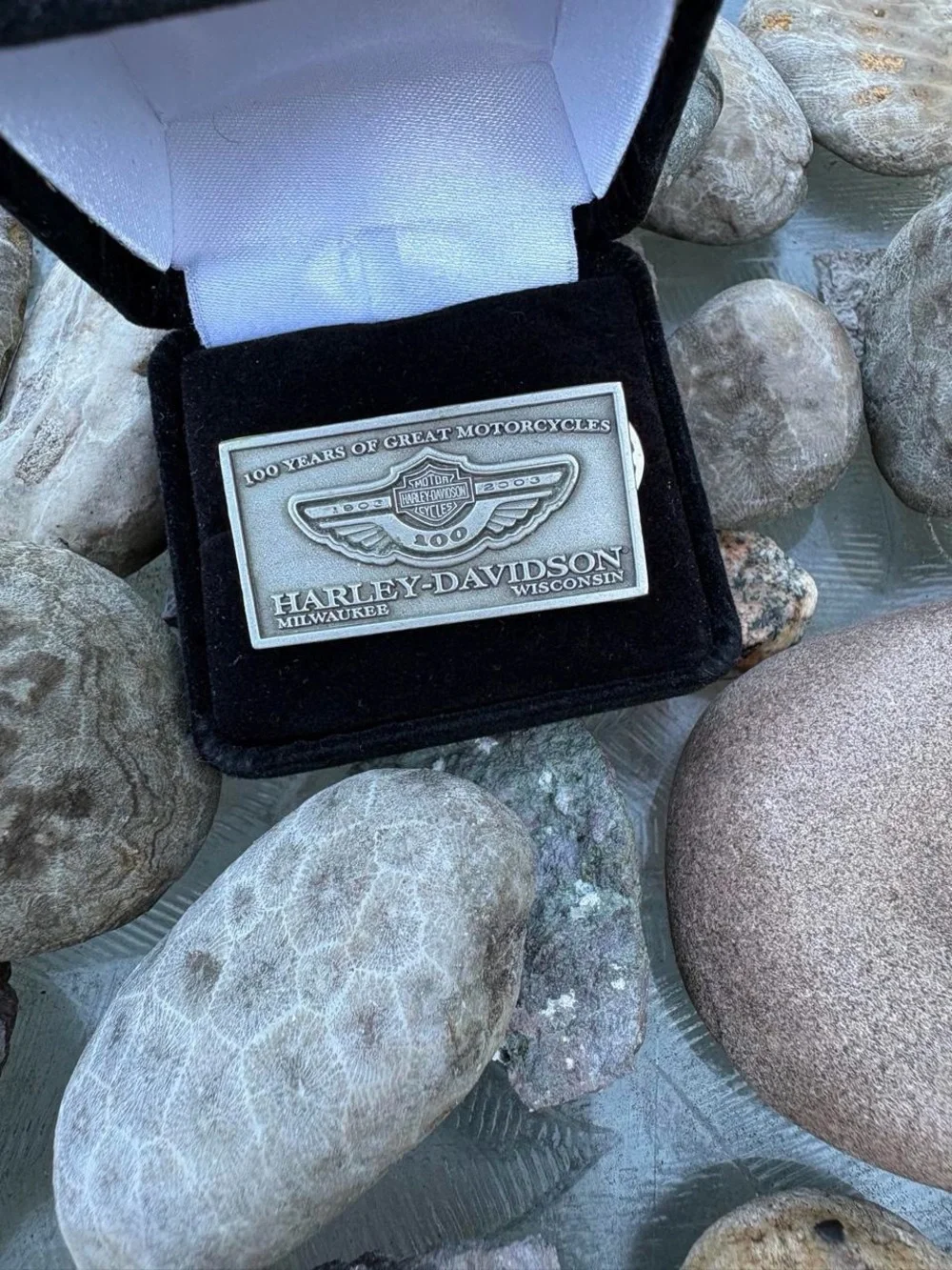 Harley-Davidson Bulova Pocket Watch & Silver Anniversary Emblem Pin riding bell